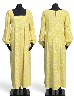 Who What Wear Yellow Printed Square-Neck Maxi Dress